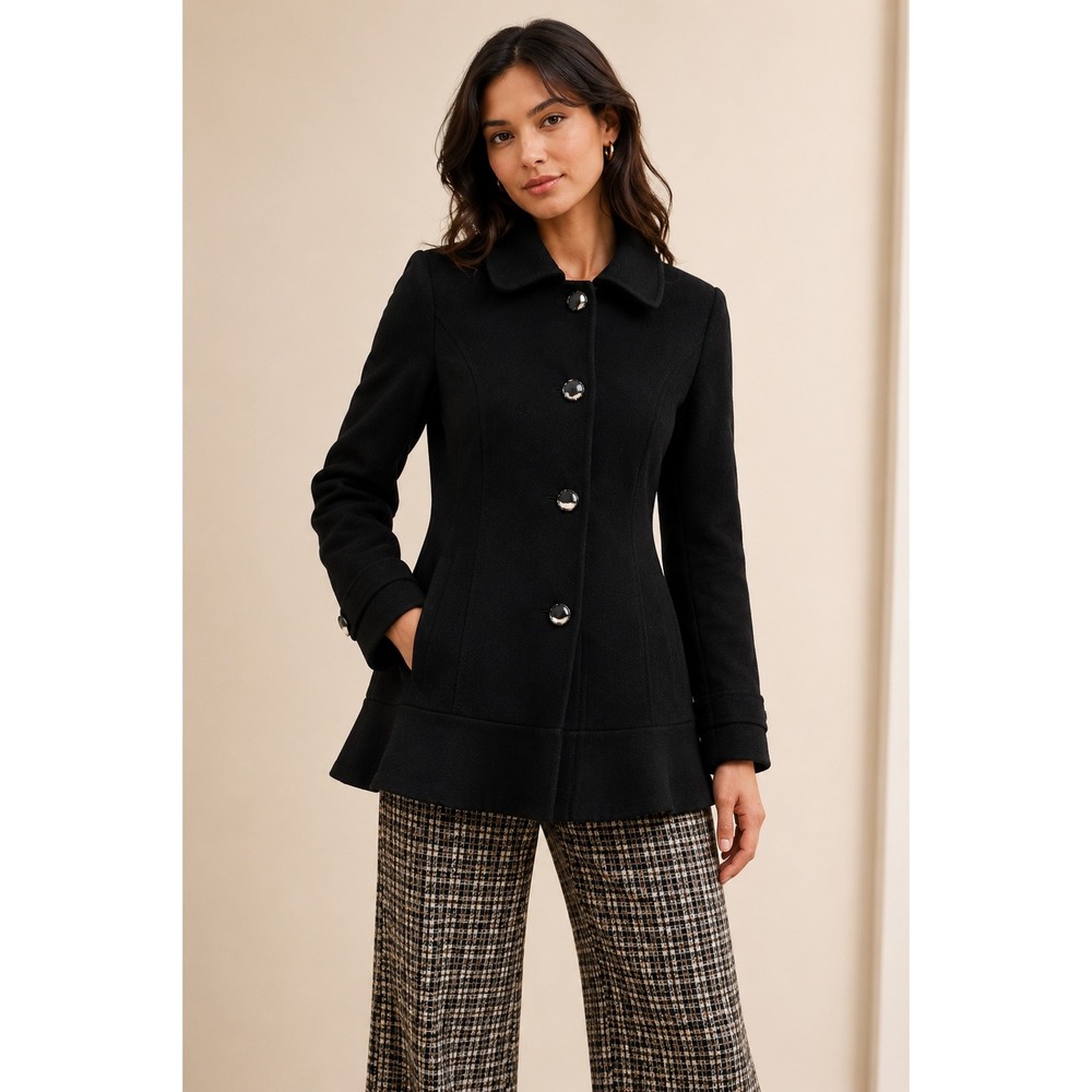kate spade Black Peplum Button-Front Coat